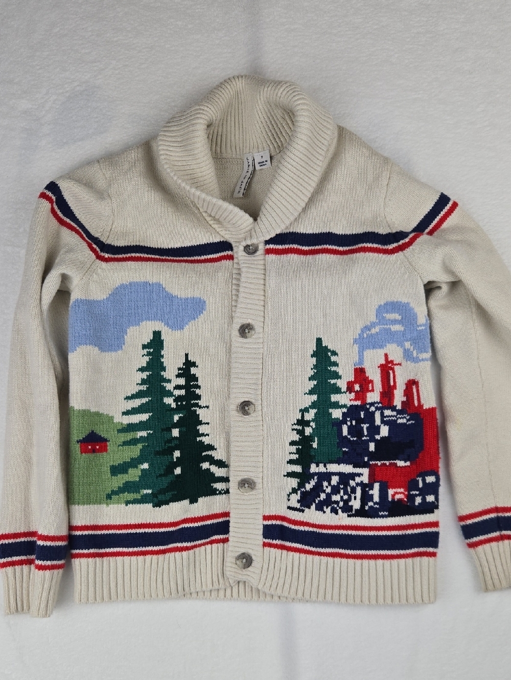 Janie and Jack Ivory White Train Sweater Cardigan Size 7